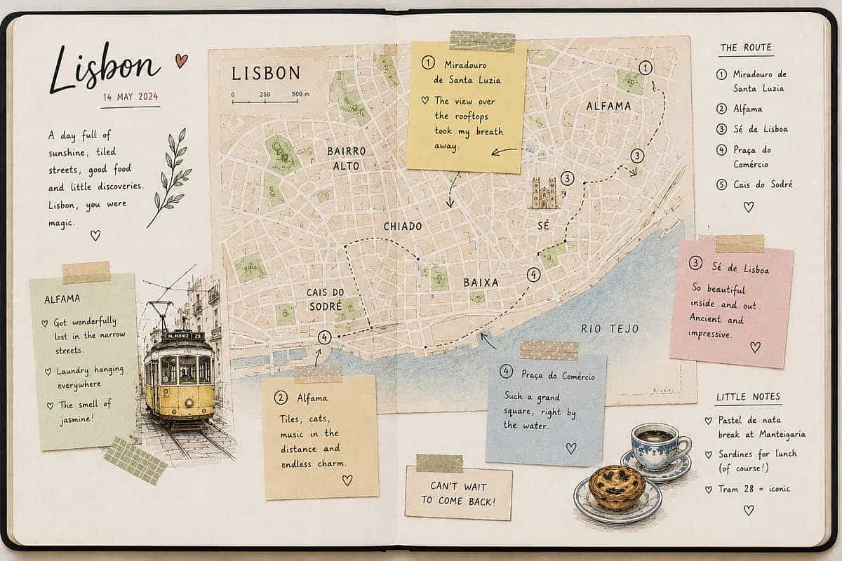 Travel journal with a map
