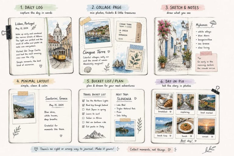 Travel Journal Page Ideas Travel journaling layouts